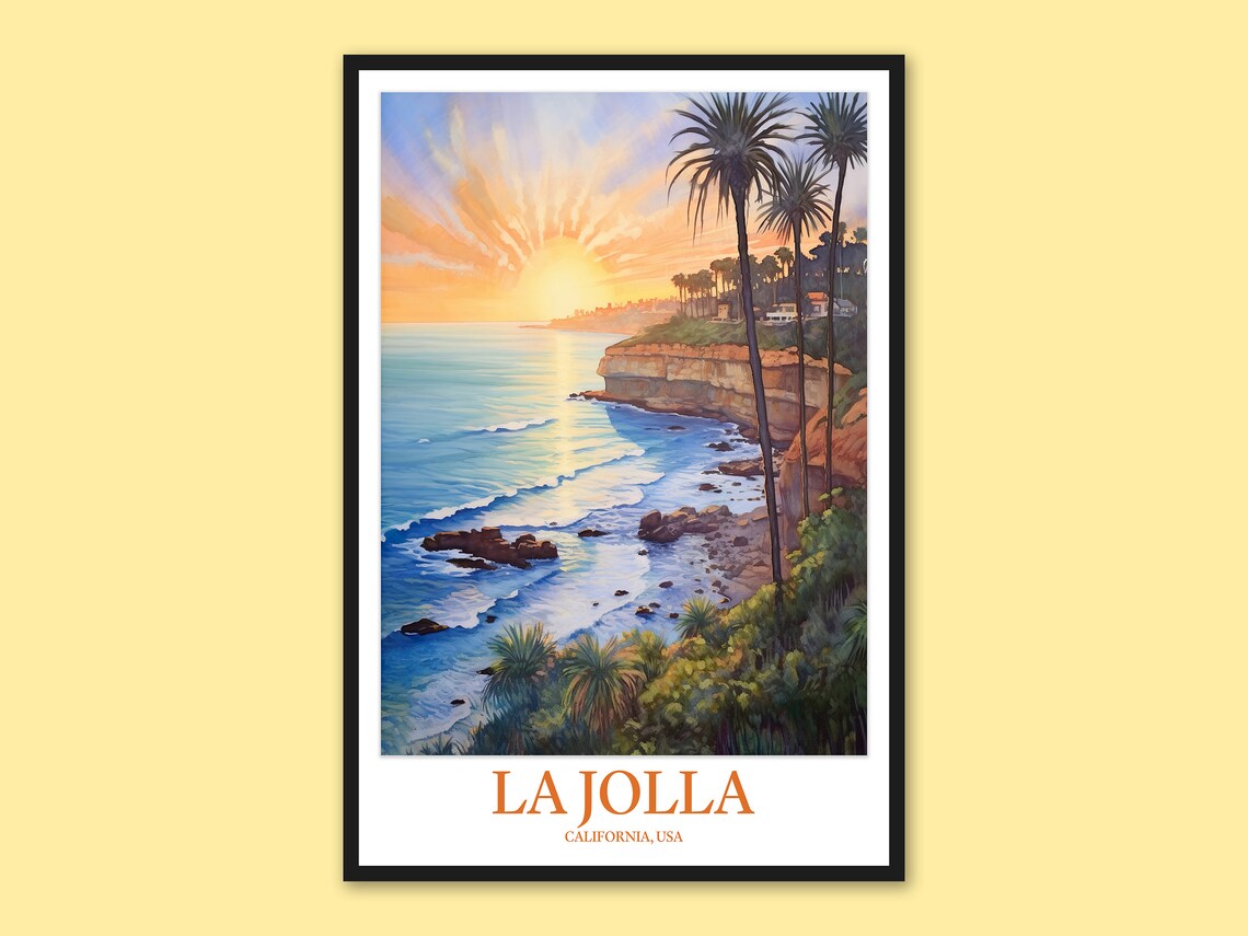 La Jolla Sunrise Over Rocky Cove And Palms California Poster
