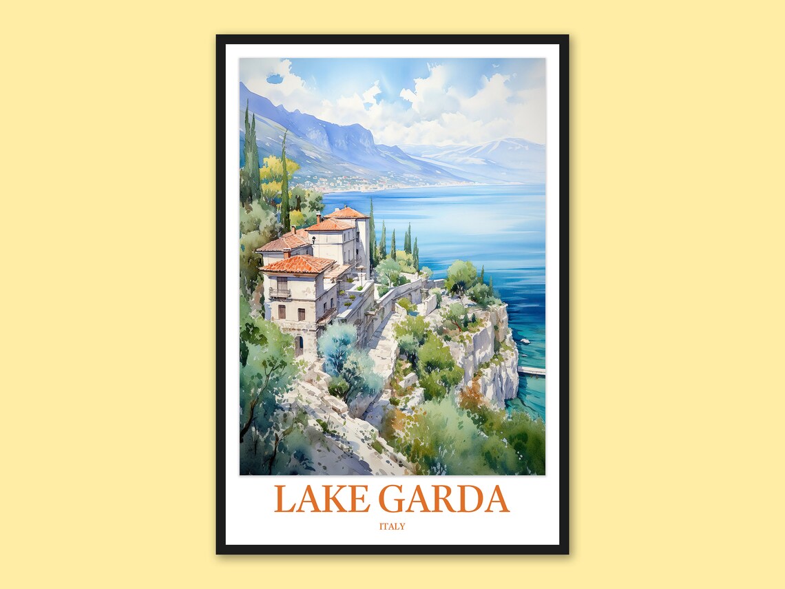 Lake Garda Italy Romantic Lakeside Villa Watercolor Travel Poster