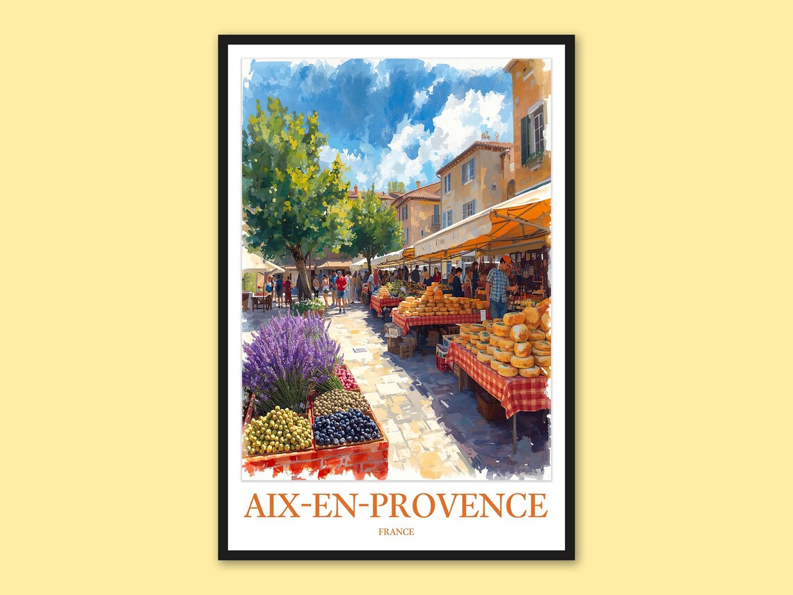 Aix-En-Provence France Provencal Market Day Produce Stalls Poster