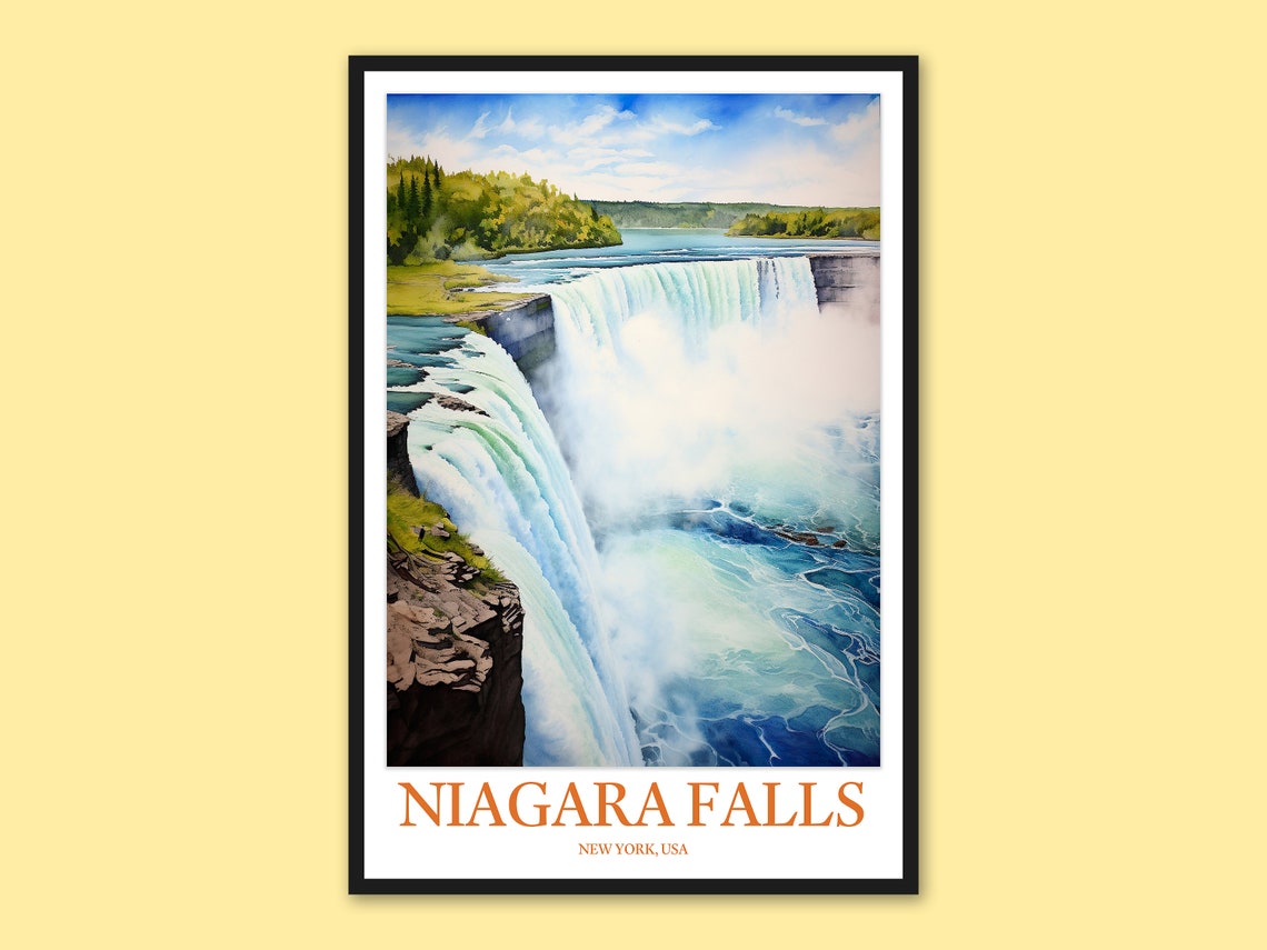 Niagara Falls New York Watercolor Falls Crest Scenic Travel Poster