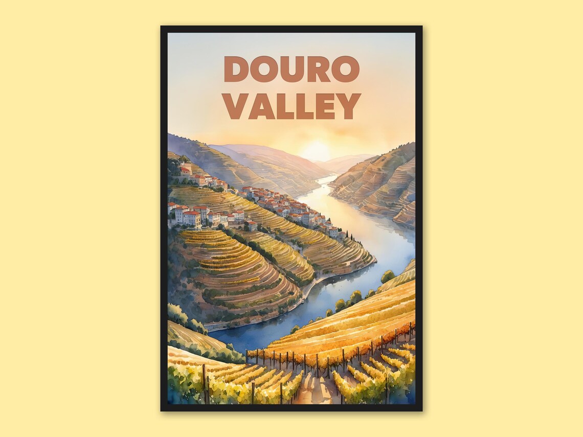 Douro Valley Portugal Sunrise Terraced Vineyard Travel Poster