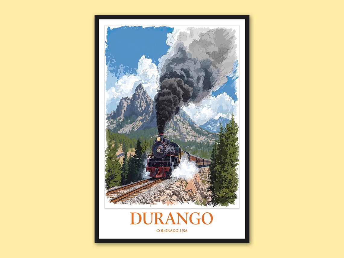 Durango Colorado Steam Locomotive Mountain Illustration Travel Poster