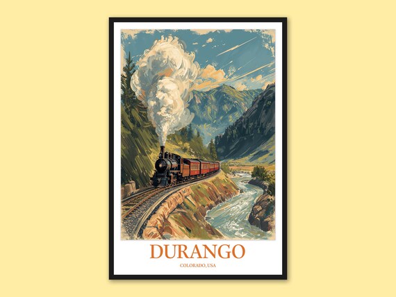 Durango Colorado Steam Train Mountain Canyon Vintage Travel Poster