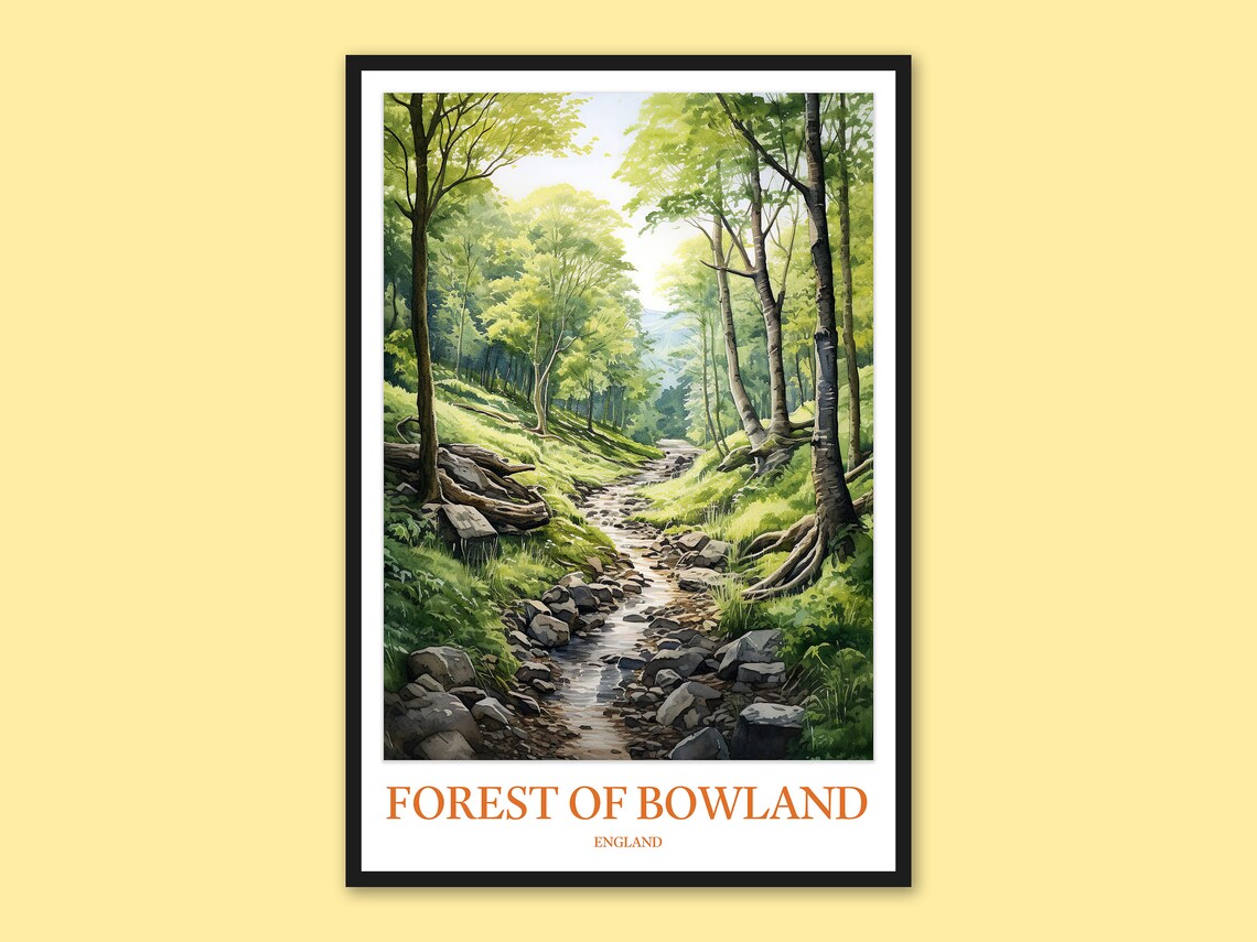 Forest Of Bowland England Rocky Forest Stream Watercolor Poster
