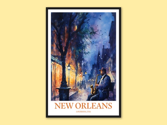 New Orleans Travel Poster Jazz Art Print Louisiana Wall Decor