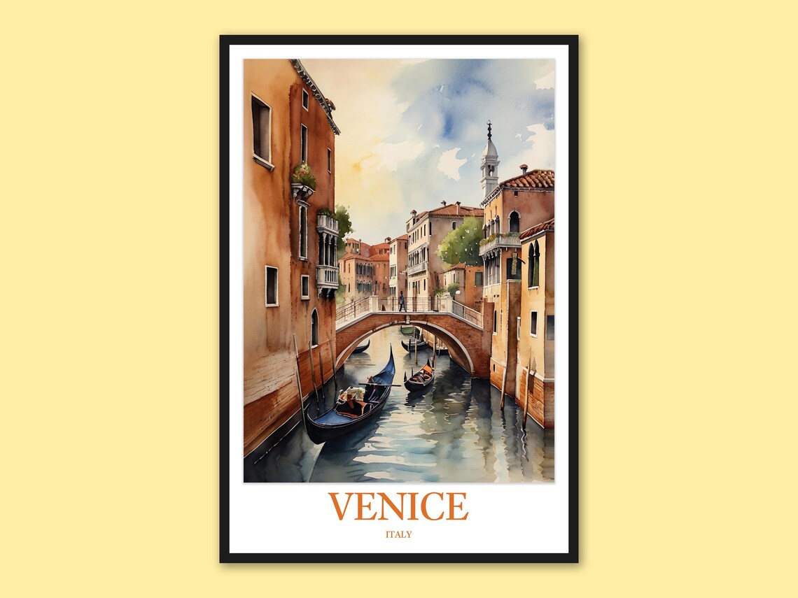 Venice Grand Canal Gondolas And Bridge Watercolor Travel Poster