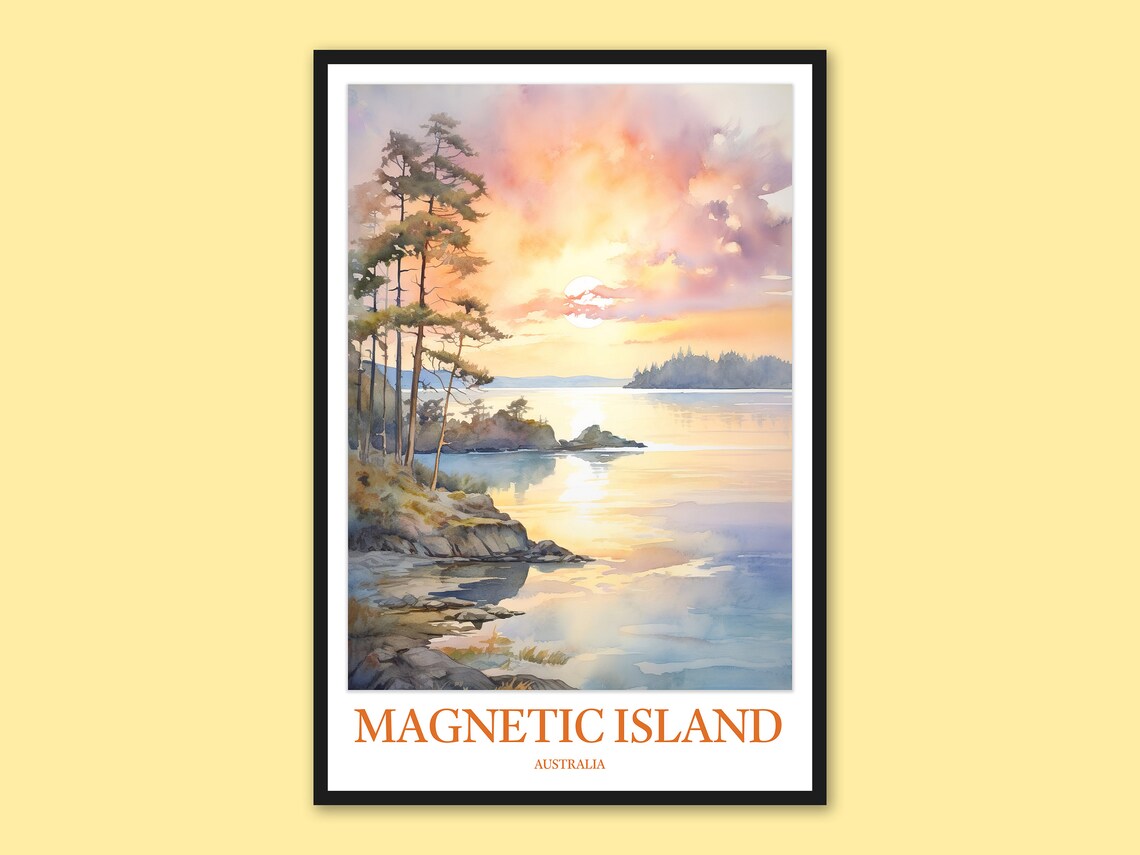 Magnetic Island Australia Sunset Shoreline Watercolor Poster