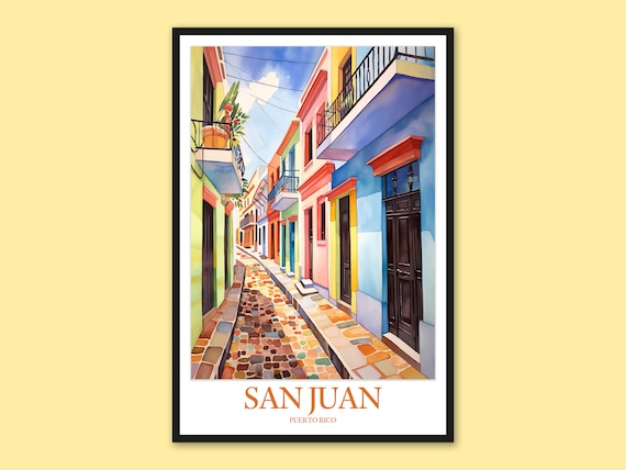 San Juan Puerto Rico Colorful Old Street Watercolor Travel Poster
