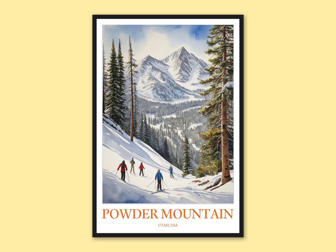 Powder Mountain Utah Skiers Carving Fresh Powder Slope Travel Poster