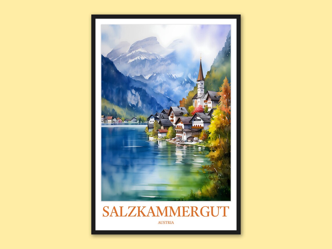 Salzkammergut Austria Lakeside Village Church Snowy Peaks Poster