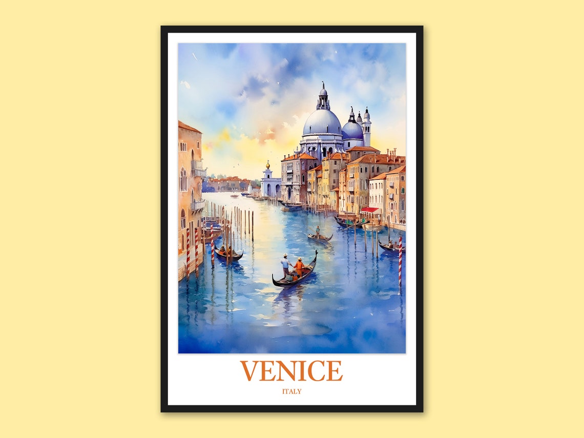 Venice Italy Grand Canal Panorama Gondolas Watercolor Poster
