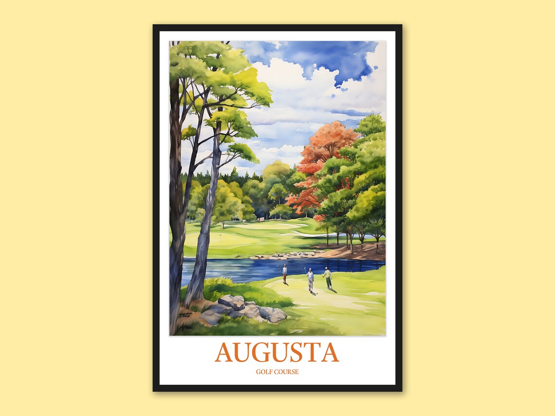 Augusta Golf Course Fairway Watercolor Painting Travel Poster