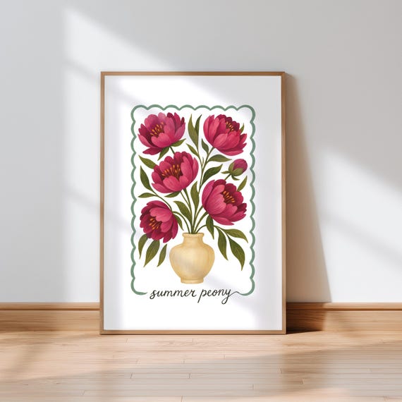 Summer Peony Watercolor Print Botanical Floral Wall Art