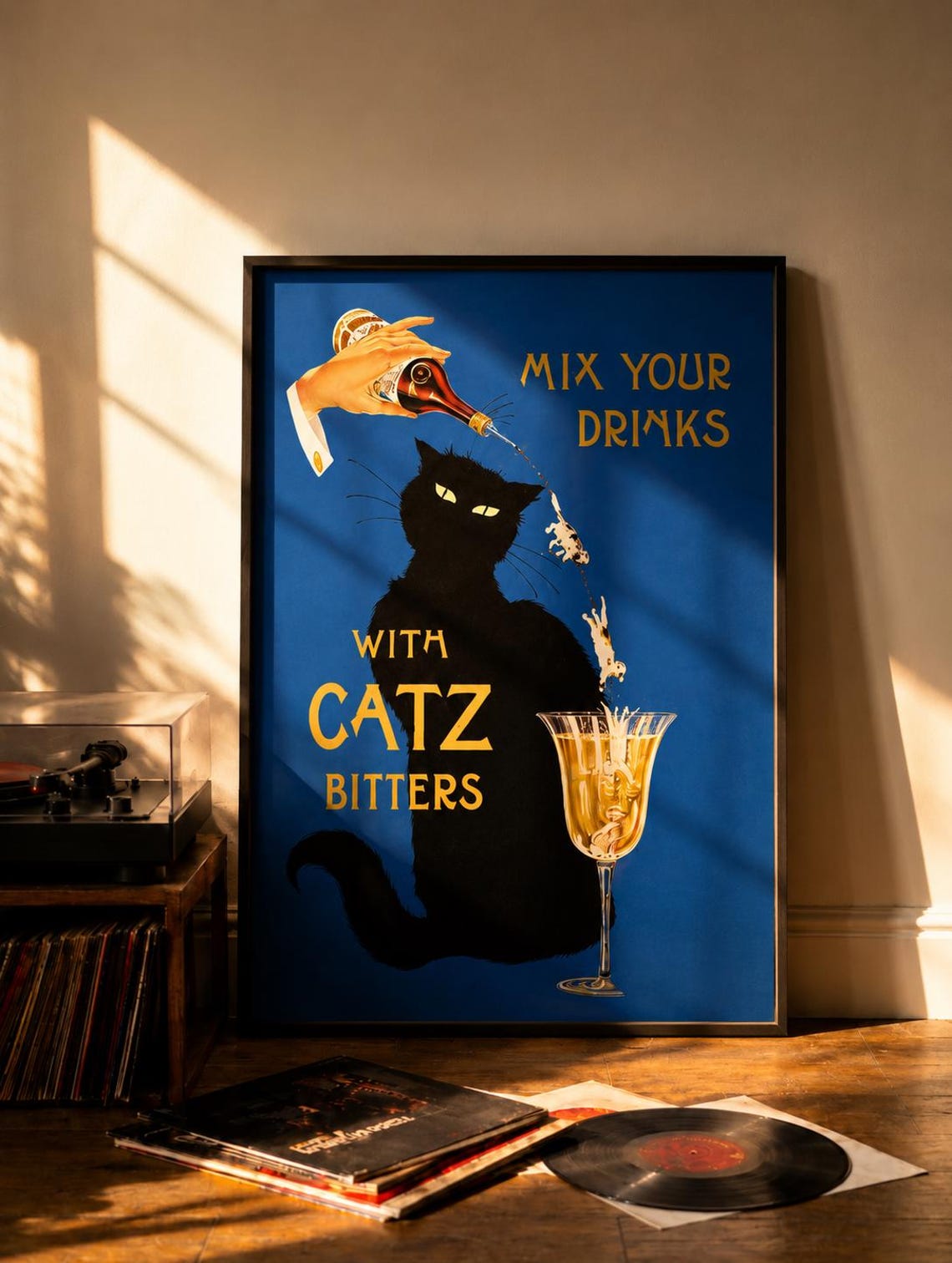Mix Your Drinks With Catz Bitters Funny Black Cat Cocktail Poster