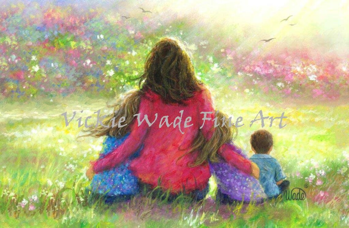 Mother with Her Three Children in a Sunny Flower Garden Poster