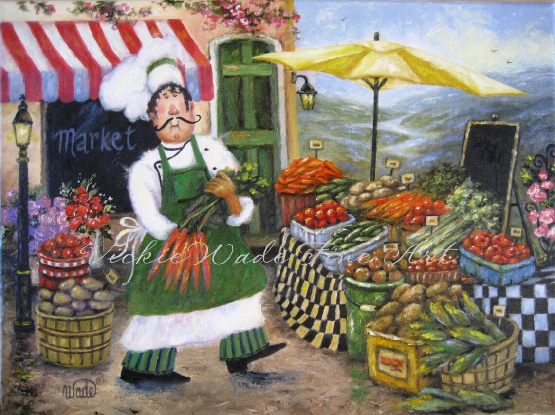 Cheerful Chef at French Farmers Market With Fresh Vegetables Poster