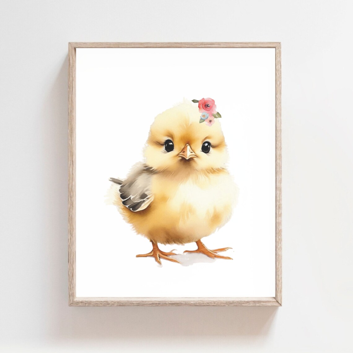 Sweet Baby Chick Pink Flower Watercolor Nursery Room Art Poster