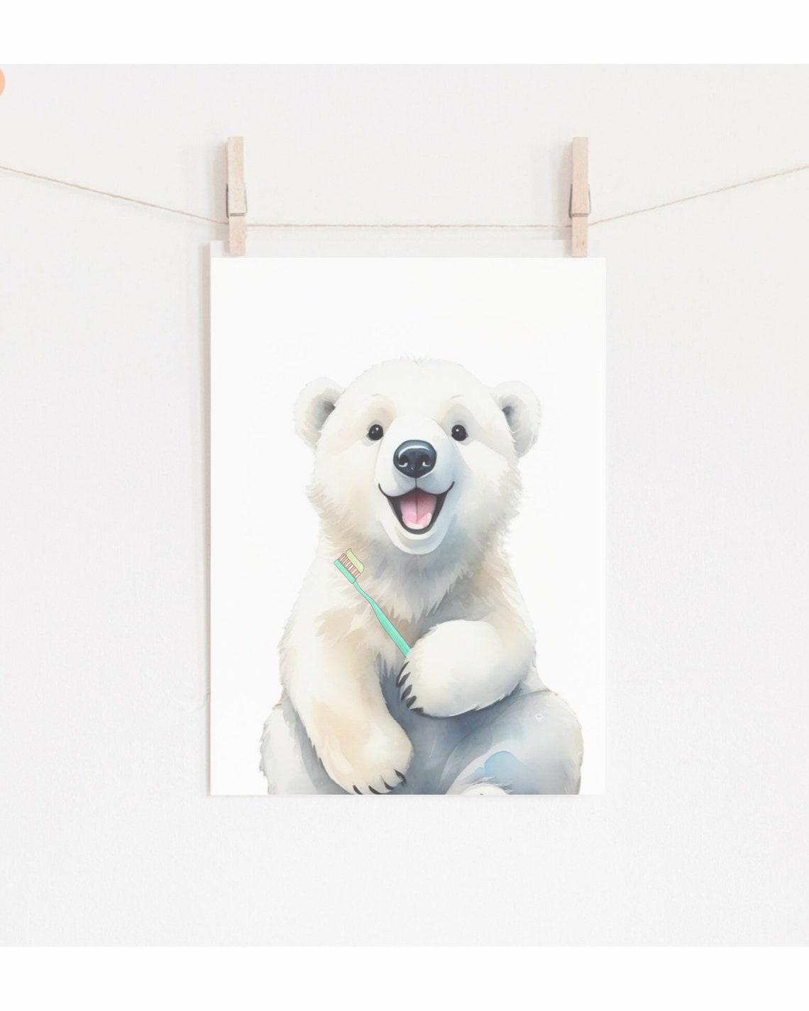 Brush Your Teeth Polar Bear Bathroom Kids Educational Wall Poster - Image 2