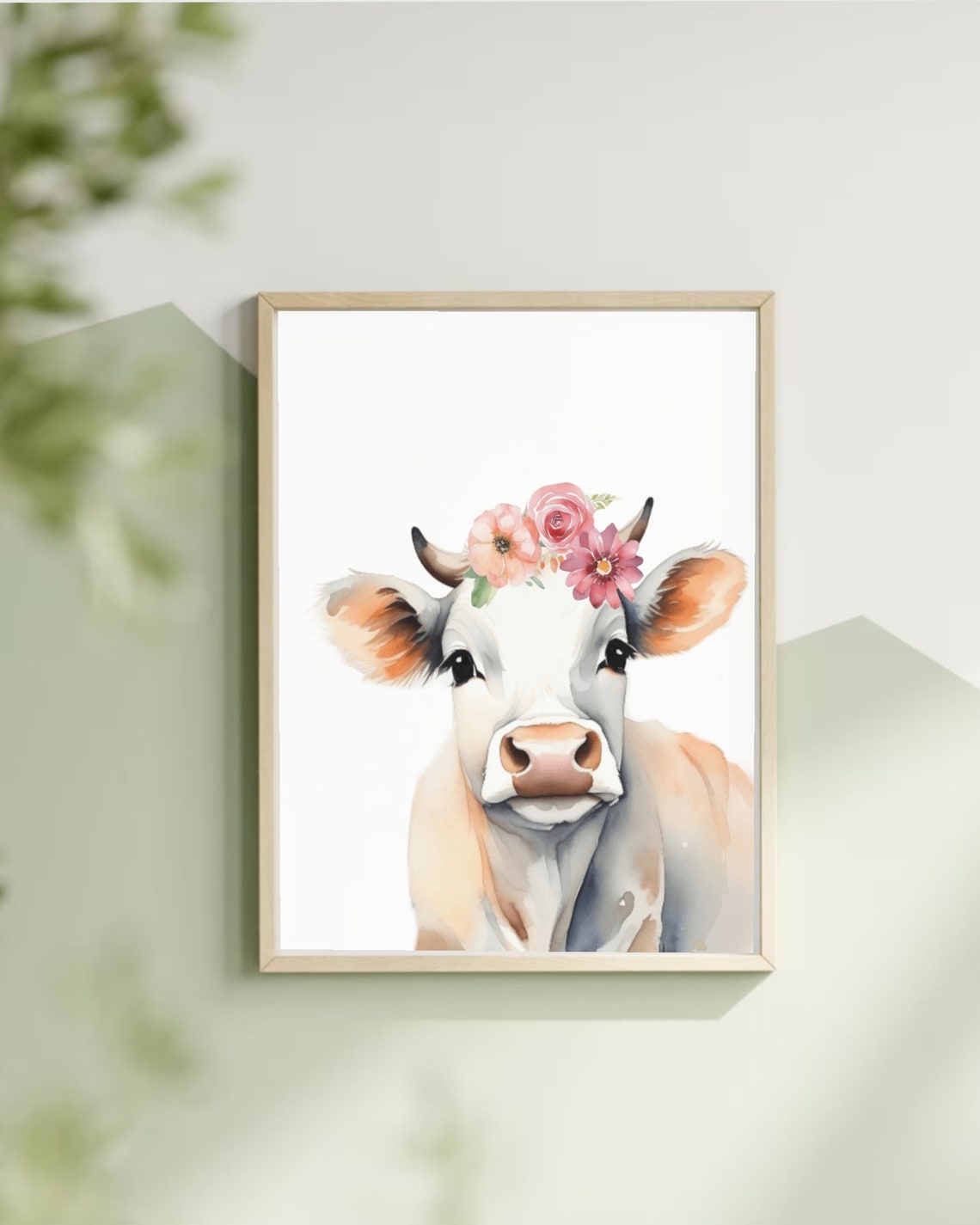 Cow Print Flower Crown Animal Prints Girls Room Wall Art Girls Room Decor Floral Calf Farm Animals Farm Nursery - Image 2