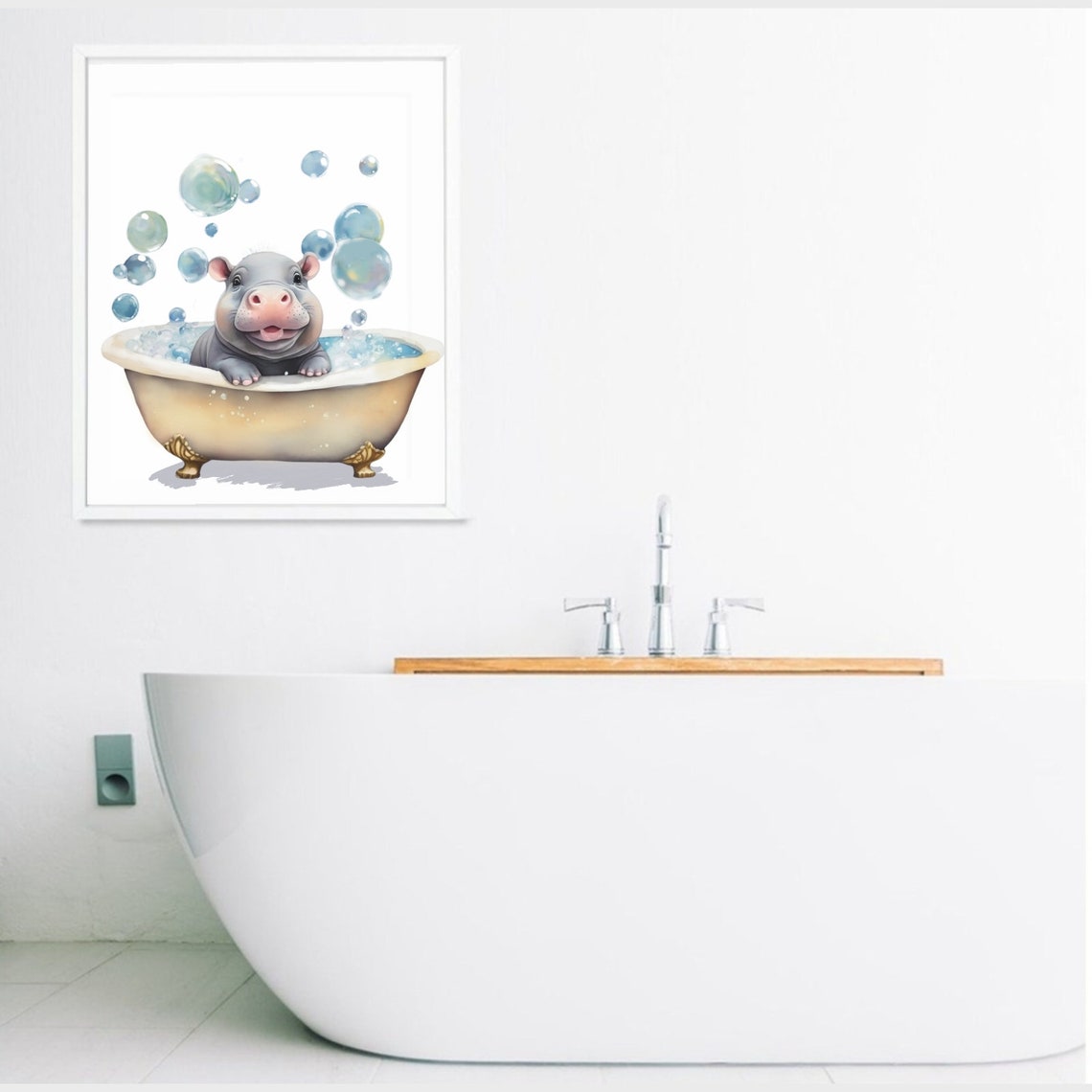 Hippo In Bathtub Bathroom Print Safari Animal Animal In Tub Hippo In Tub Print Whimsy Animal Kids Bathroom Art Whimsical Bathroom Art - Image 3