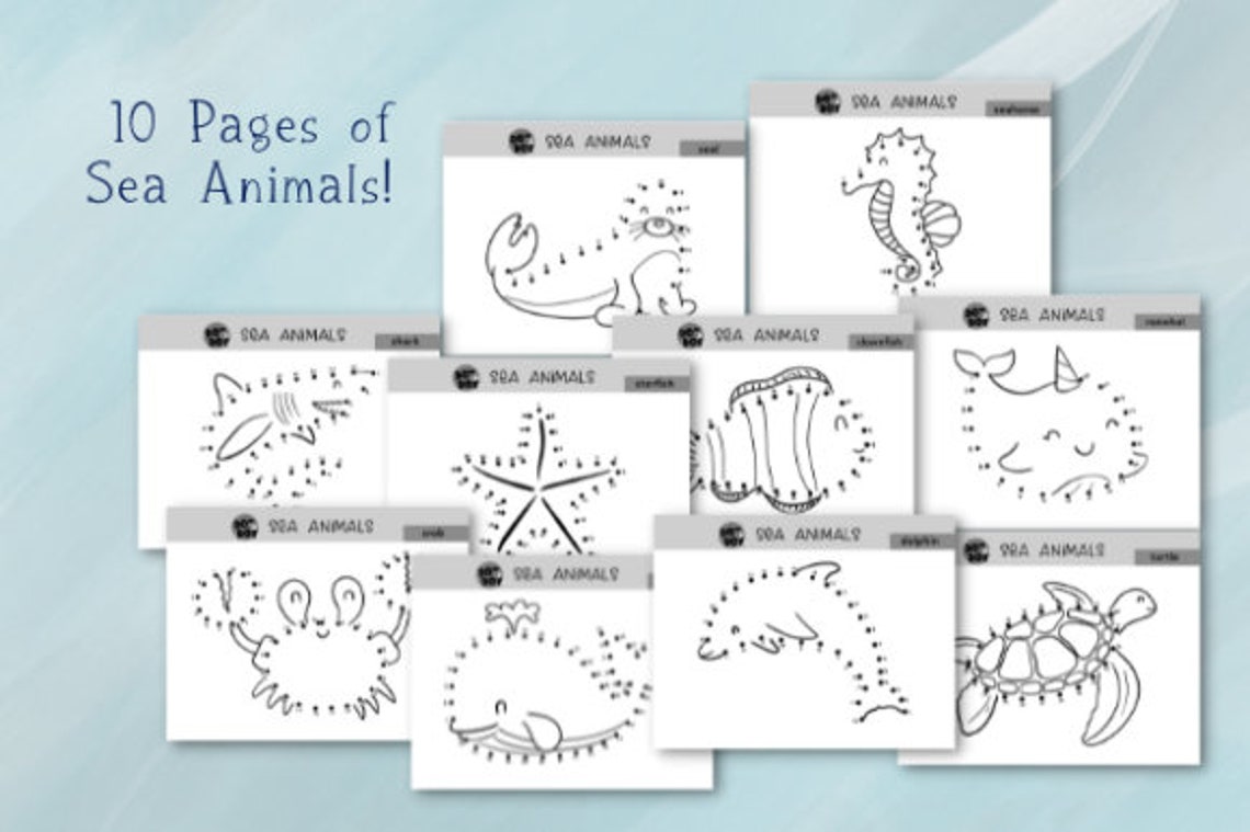 Sea Animals Dot To Dot Whale Activity Sheets 10 Pages Kids Art Poster - Image 2