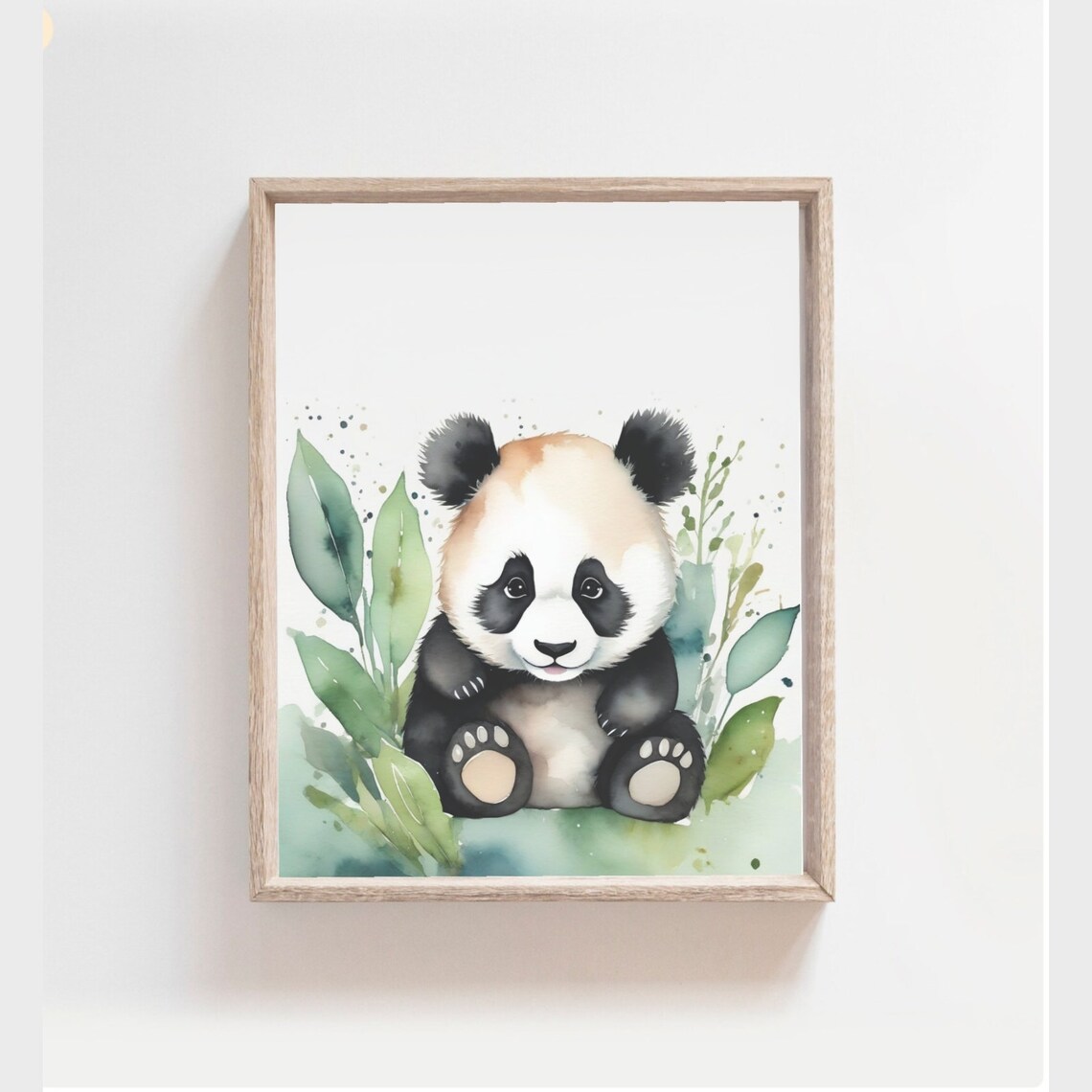 Sweet Baby Panda Cub Sitting Watercolor Greenery Nursery Poster