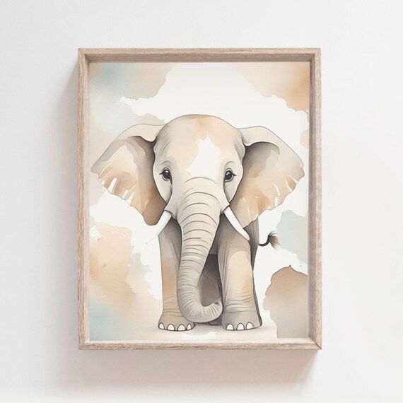 Sweet Baby Elephant Watercolor Safari Nursery Portrait Poster