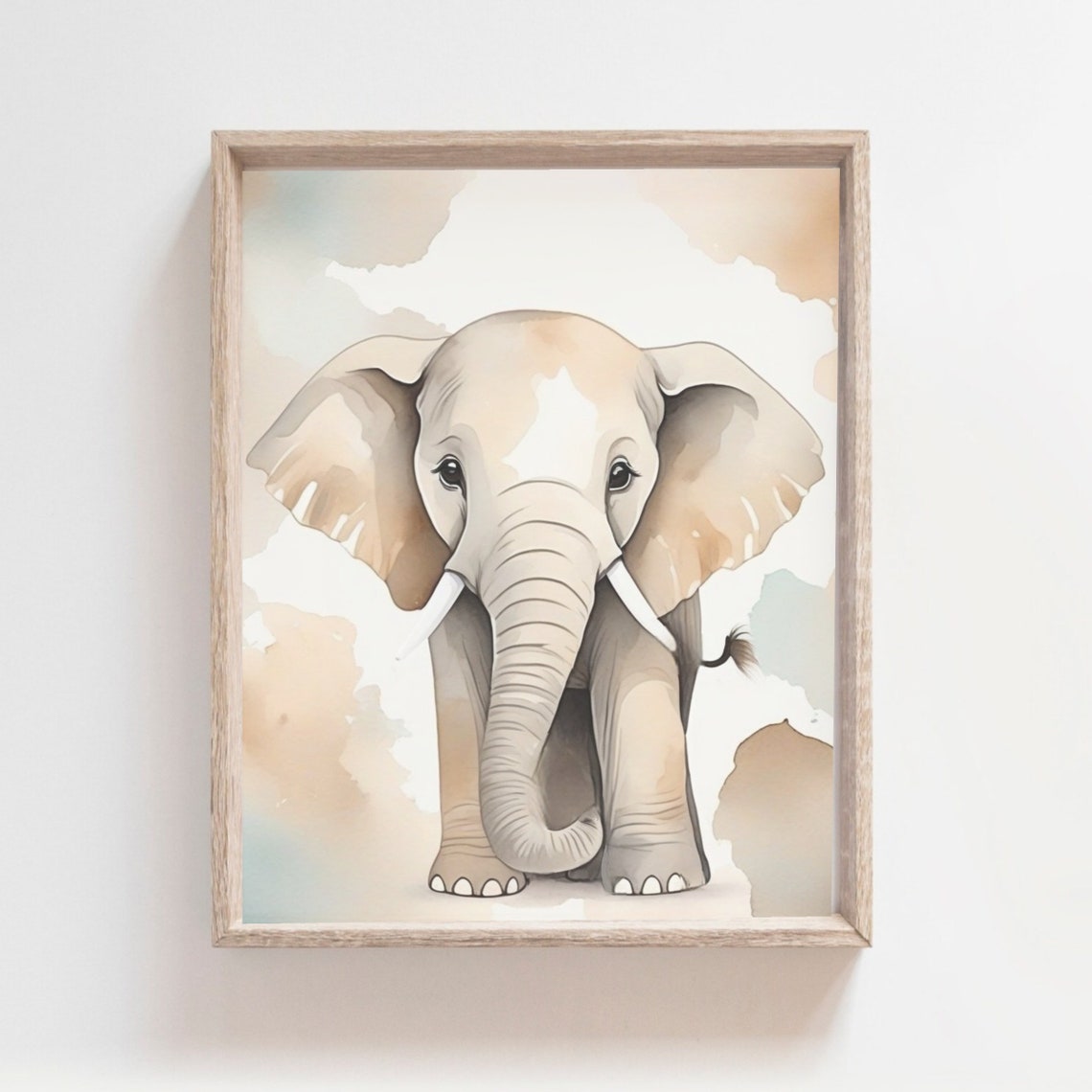 Sweet Baby Elephant Watercolor Safari Nursery Portrait Poster