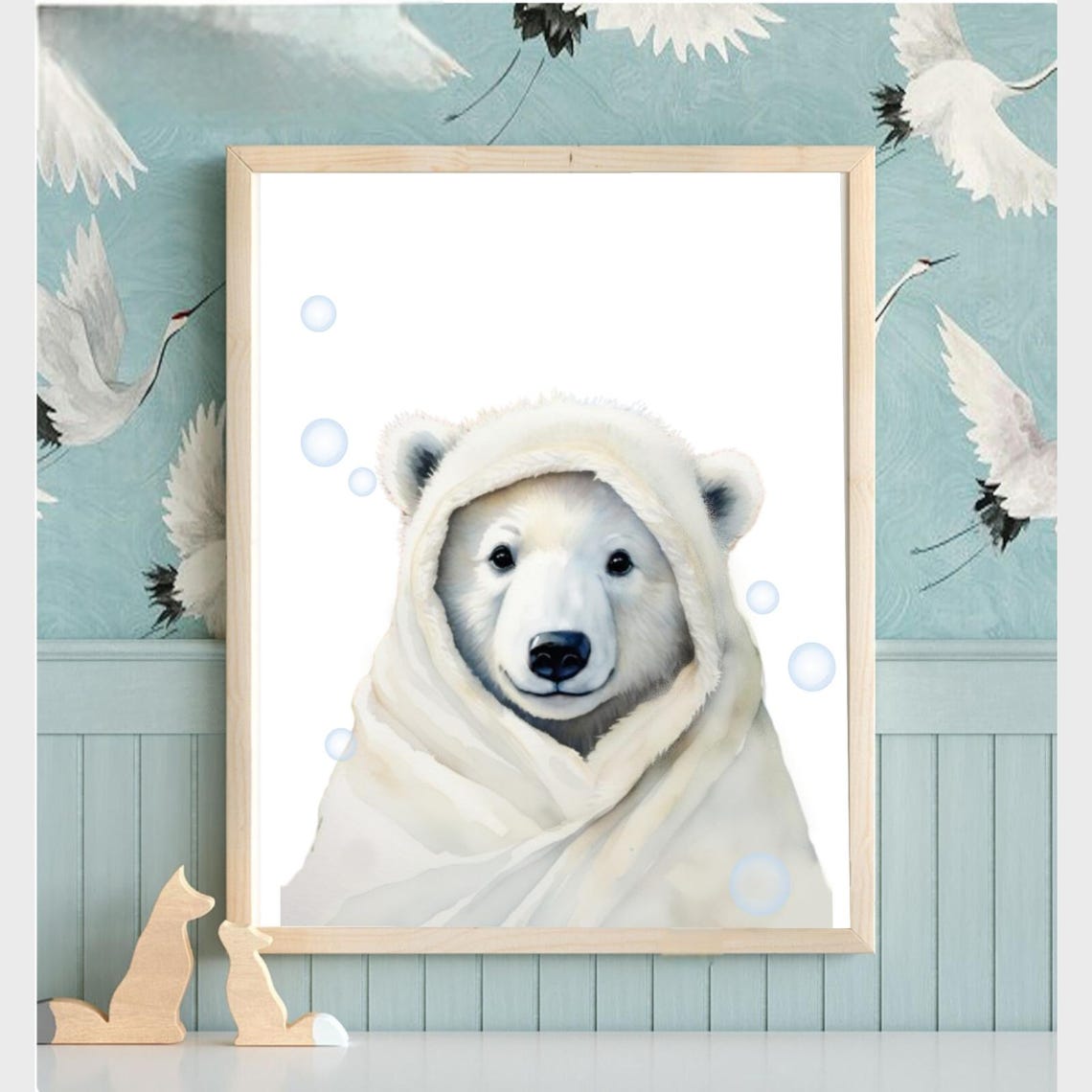 Polar Bear Wrapped In Fluffy Towel With Bubbles Bathroom Poster - Image 2