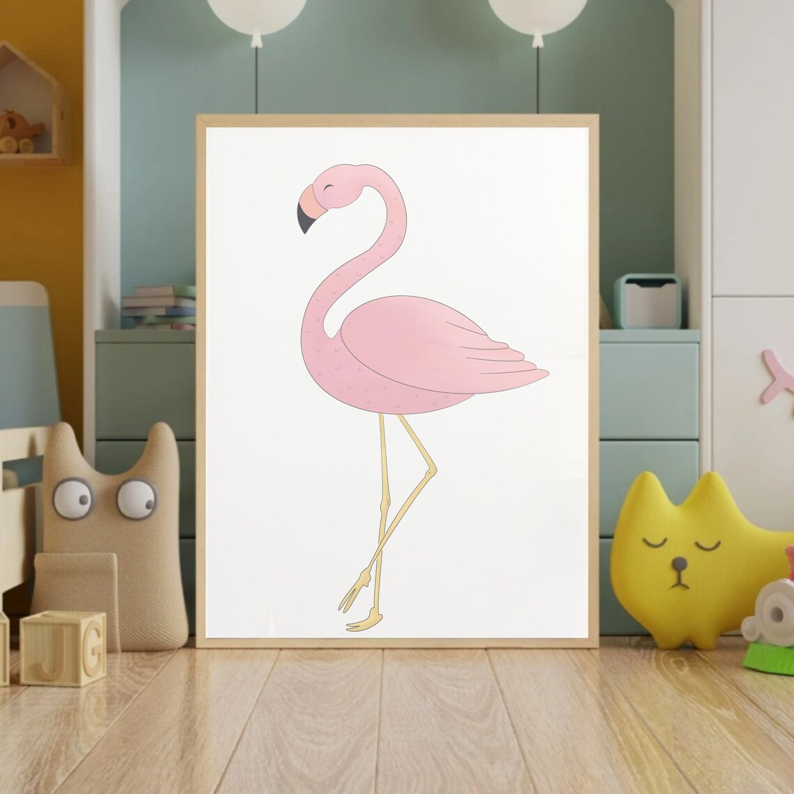 Pink Flamingo Standing On One Leg Minimalist Tropical Nursery Poster - Image 2
