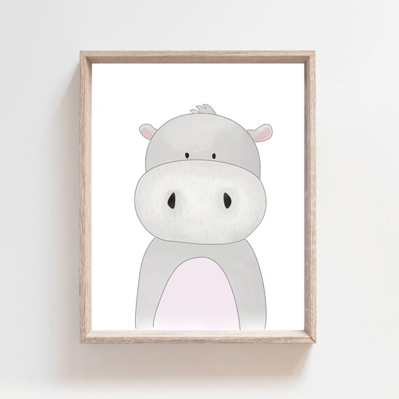 Peeking Hippo Minimalist Cute Nursery Safari Animal Art Poster