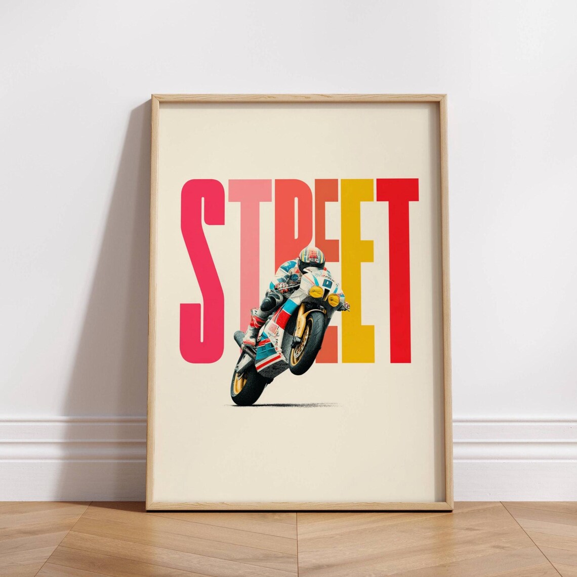 Street Motorcycle Poster, Retro Racing Art Print