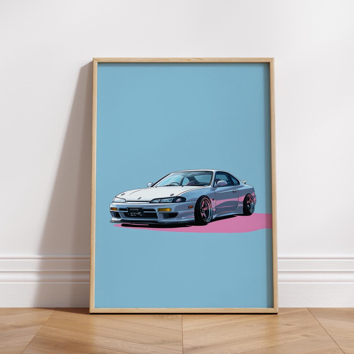 White JDM Sports Car Anime Style Poster Minimalist Japanese Drift Car Art