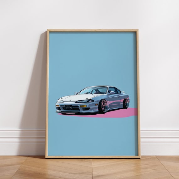 Jdm Sports Car Poster Drift Art Japanese Wall Print Clean Stance Minimal Decor Blue Pink
