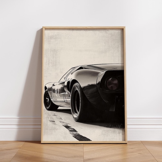Vintage Gt Poster Black And White Sports Car Wall Art Minimalist Muscle Print Retro Racing Decor Garage Gift