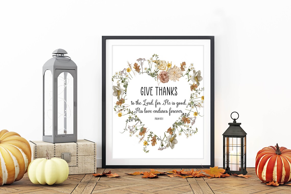 Give Thanks To The Lord Psalm 107:1 Wildflower Wreath Bible Verse Poster - Image 8