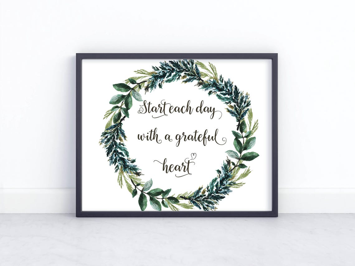 Start Each Day With A Grateful Heart Green Wreath Watercolor Poster - Image 8