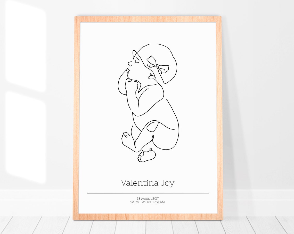 Baby Line Portrait Baby Birth Poster Line Portrait Newborn Gift Custom Baby Portrait Baby Line Art Mothers Day Gift