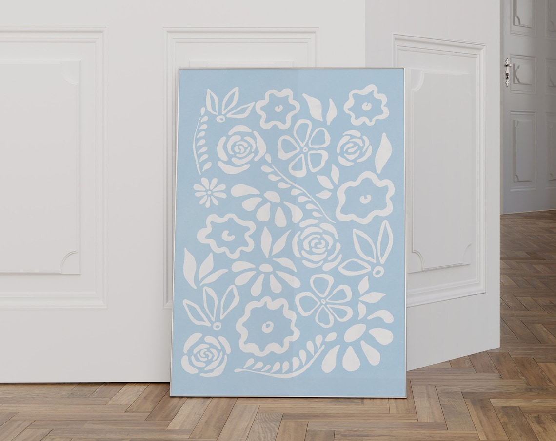 Sky Blue Abstract Botanical Line Art Print