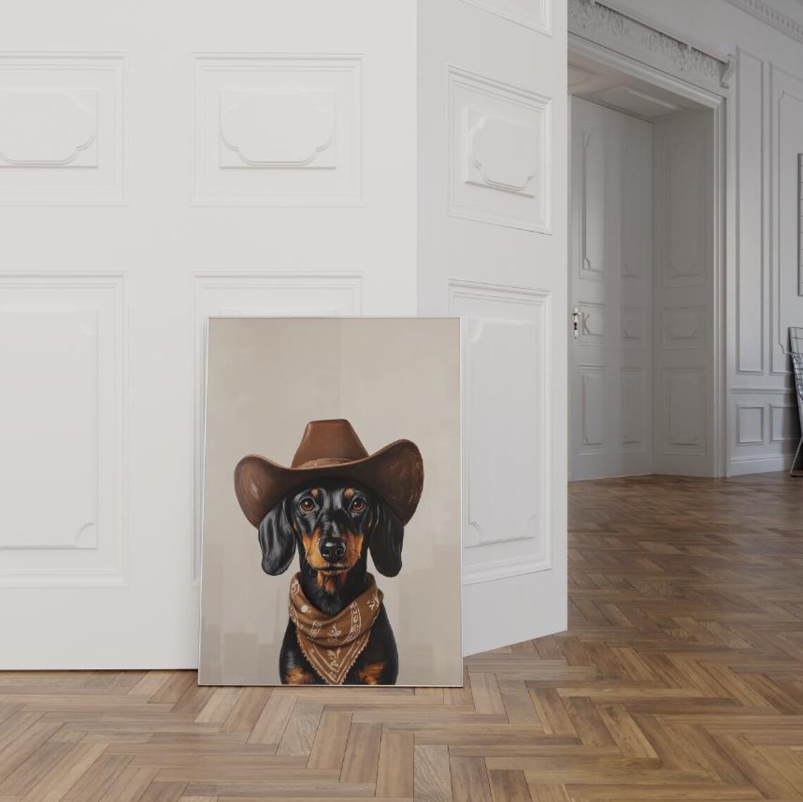 Dachshund Cowboy Hat Bandana Western Dog Portrait Art Poster