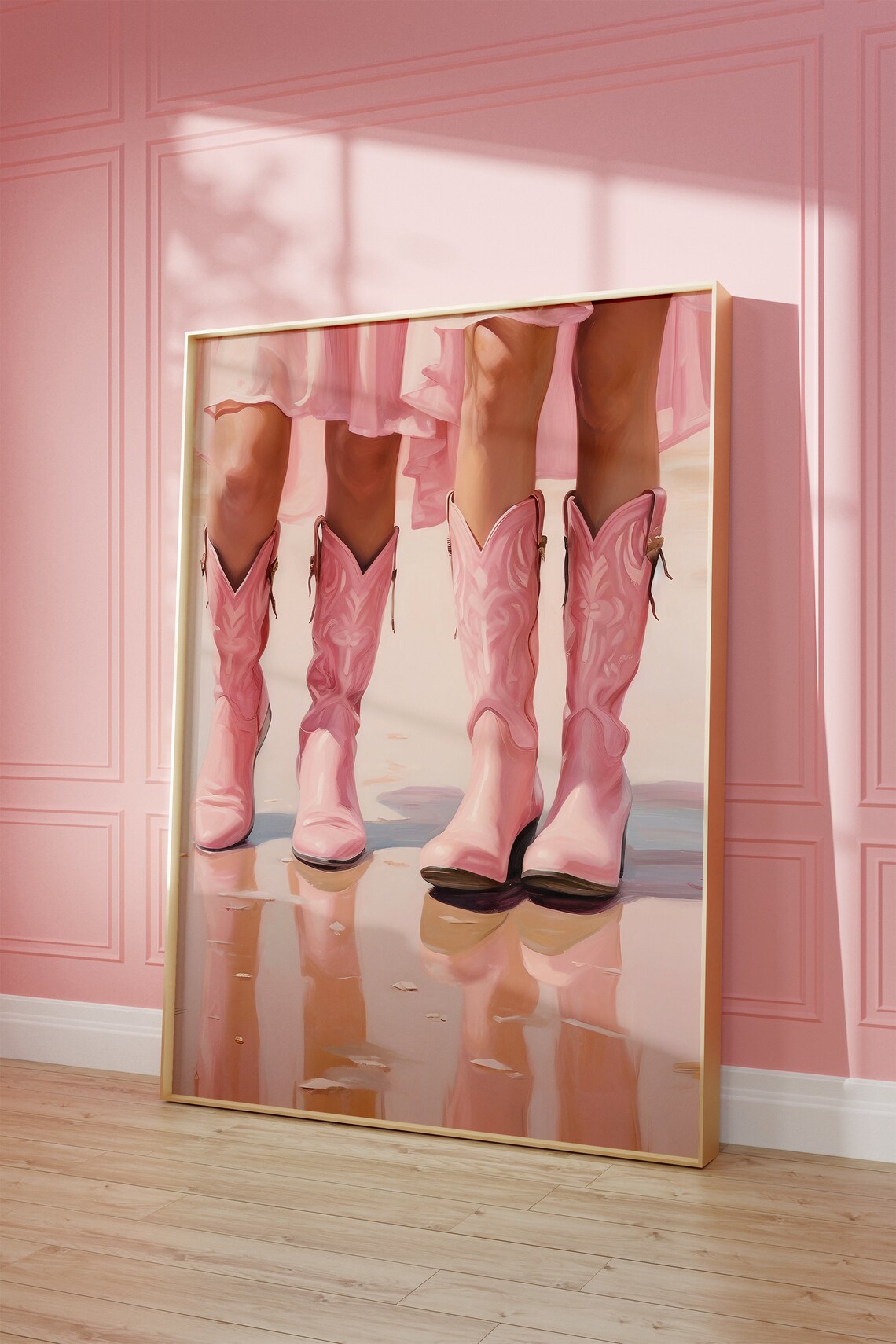 Pink Cowboy Boots Two Pairs Beach Coastal Cowgirl Photography Poster - Image 2