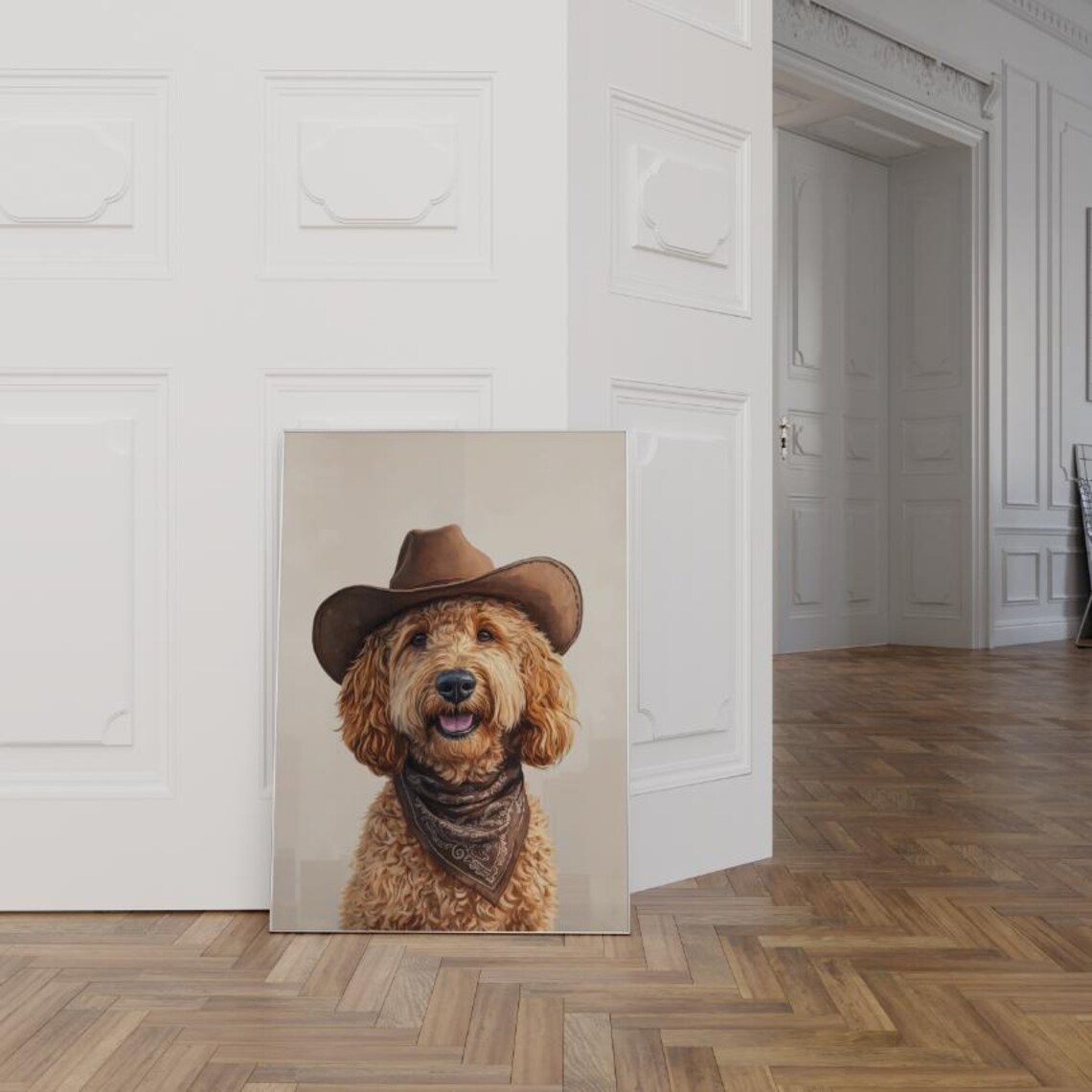 Goldendoodle Dog Cowgirl Hat Vintage Art Print - Image 2