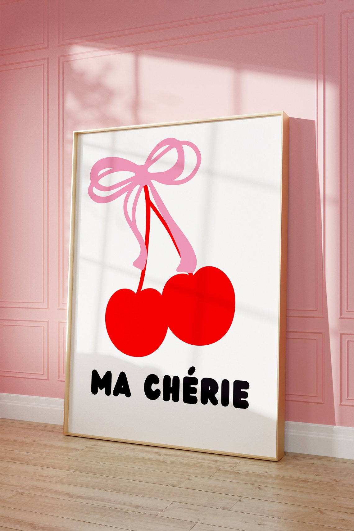 Charming Ma Cherie Cherries Pink Bow Sweet Coquette French Wall Art