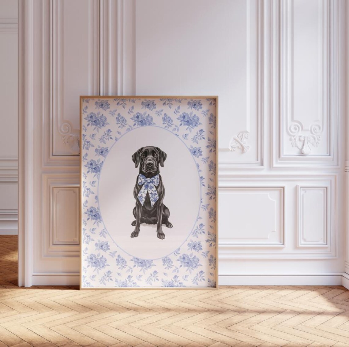 Chinoiserie Black Labrador Preppy Dog Portrait Art Print