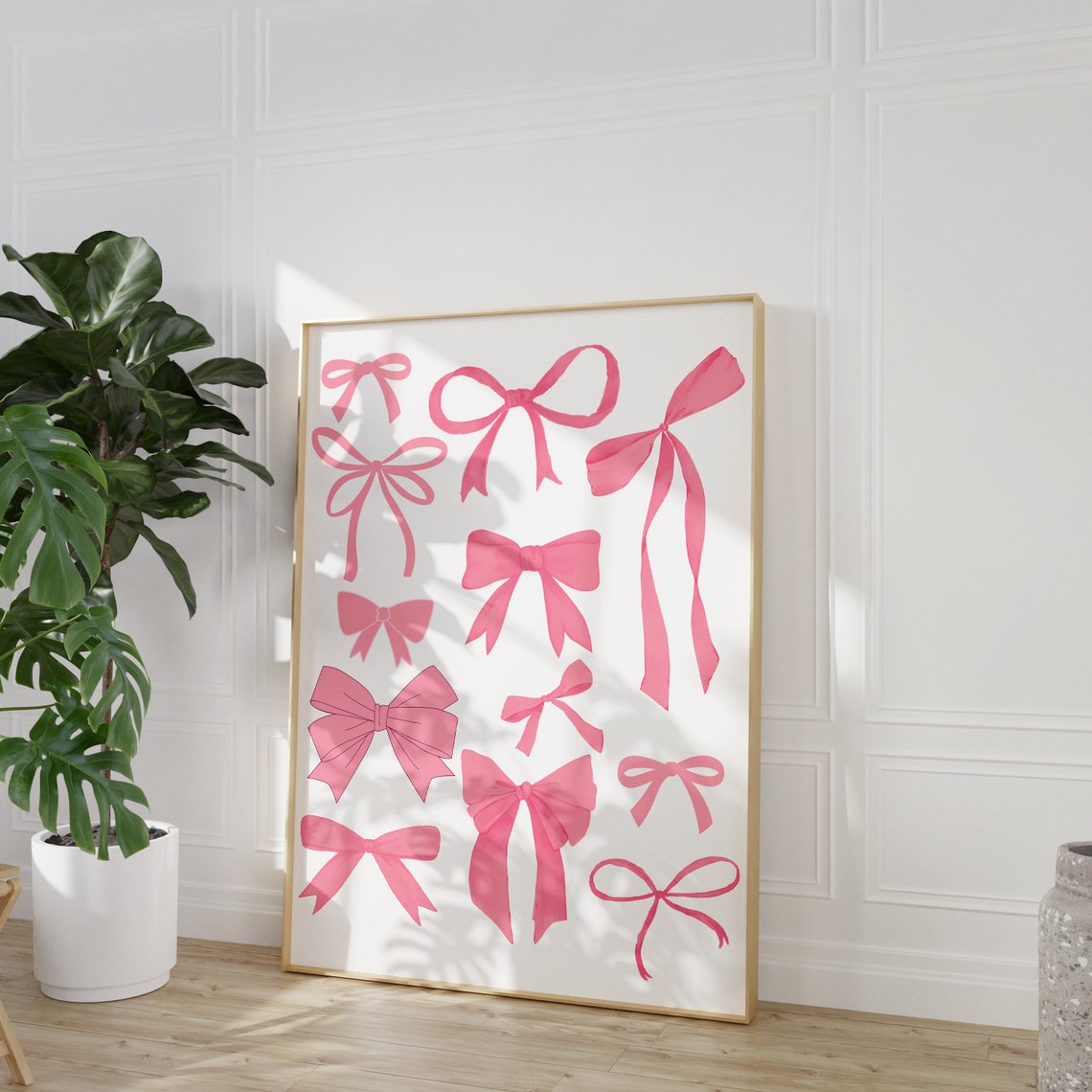 Pink Watercolor Bows Pattern Coquette Aesthetic Decor Wall Art - Image 2