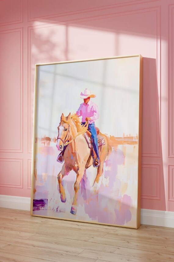 Cowboy Riding Palomino Horse Pastel Western Equestrian Poster