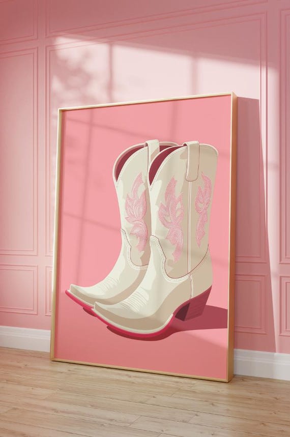 Pink Cowgirl Boots Art Print Western Dorm Decor
