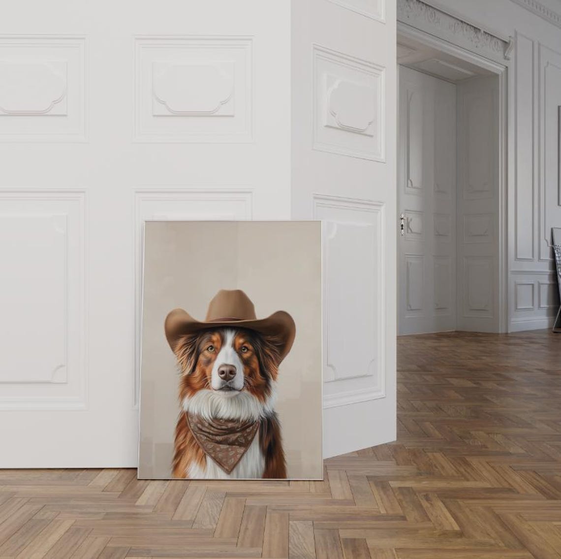 Australian Shepherd in Cowboy Hat and Bandana Western Dog Poster