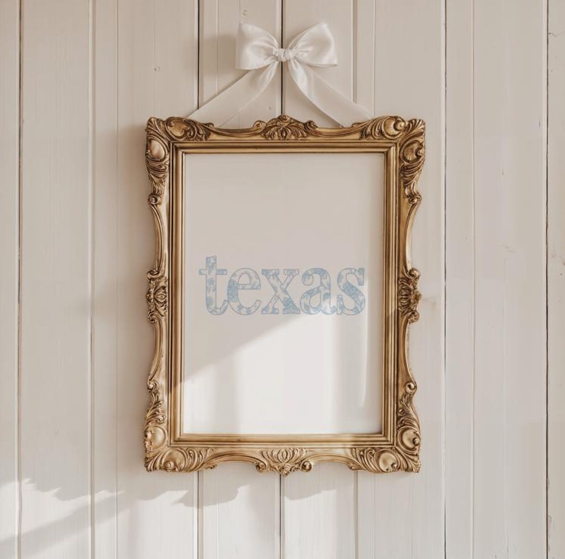 Texas Blue Floral Chinoiserie Word Art Preppy Dorm Gift Wall Art