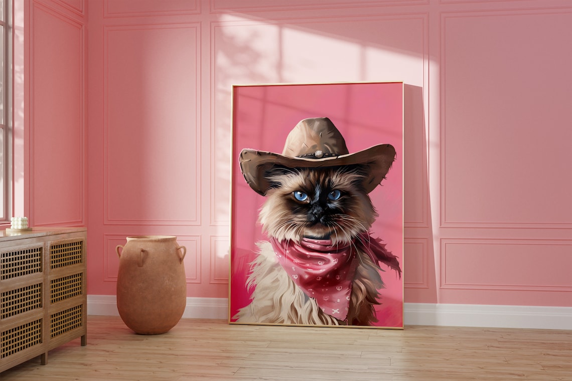 Cat Cowgirl Hat Print, Vintage Western Art - Image 2